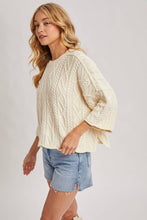 Load image into Gallery viewer, OVERSIZED BELL SLEEVE CABLE KNIT SWEATER: CREAM