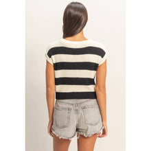 Load image into Gallery viewer, Striped Ribbed Knit Top: ICE BLUE /