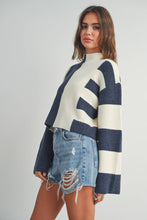 Load image into Gallery viewer, Color Block Mock Turtleneck Sweater: NAVY / IVORY