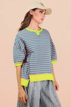 Load image into Gallery viewer, NT12481-Oversized Stripe Casual Knit Top: RED/CREAM / S-M-L/2-2-2