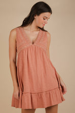 Load image into Gallery viewer, Trim Detail V-Neck Knit Mini Dress: CORAL