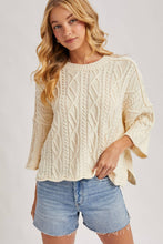 Load image into Gallery viewer, OVERSIZED BELL SLEEVE CABLE KNIT SWEATER: CREAM