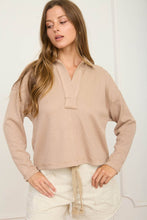 Load image into Gallery viewer, EXPOSED SEAM LONG SLEEVE TEXTURED KNIT POLO: BUTTER YELLOW