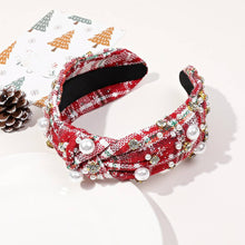 Load image into Gallery viewer, PLAID PEARL BEADED WIDE KNOTTED HEADBAND | Red