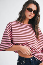 Load image into Gallery viewer, Oversized Stripe Boyfriend Tee: Tan / Contemporary