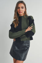 Load image into Gallery viewer, Color Block Mock Turtleneck Sweater: NAVY / IVORY