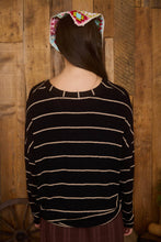 Load image into Gallery viewer, STRIPE V NECK DROP SHOULDER LONG SLEEVE KNIT TOP: CREAM