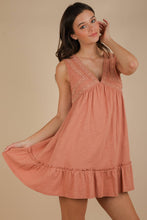 Load image into Gallery viewer, Trim Detail V-Neck Knit Mini Dress: CORAL