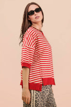 Load image into Gallery viewer, NT12481-Oversized Stripe Casual Knit Top: BLACK/CREAM / S-M-L/2-2-2