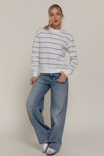 Load image into Gallery viewer, Long Sleeve Engineer Stripe Inner Fleece Sweatshirt: BLK-black/beige