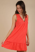 Load image into Gallery viewer, Trim Detail V-Neck Knit Mini Dress: CORAL