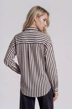 Load image into Gallery viewer, VERTICAL STRIPE COLLARED BUTTON DOWN SHIRT: TAUPE