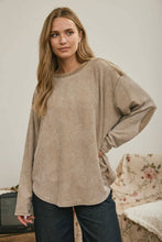 Load image into Gallery viewer, BOXY TEXTURED LONG SLEEVE WASHED KNIT TOP : BROWN