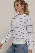 Load image into Gallery viewer, Long Sleeve Engineer Stripe Inner Fleece Sweatshirt: BLK-black/beige