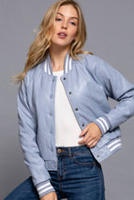 Load image into Gallery viewer, Long Sleeve Quilted PU Faux Leather Bomber Jacket: BLK-black / S