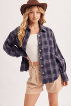 Load image into Gallery viewer, BUTTON DOWN FLANNEL PLAID SHIRT TOP: IVORY/BROWN