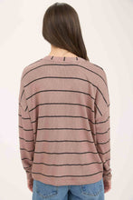 Load image into Gallery viewer, STRIPE V NECK DROP SHOULDER LONG SLEEVE KNIT TOP: CREAM
