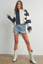 Load image into Gallery viewer, Color Block Mock Turtleneck Sweater: NAVY / IVORY