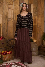 Load image into Gallery viewer, STRIPE V NECK DROP SHOULDER LONG SLEEVE KNIT TOP: CREAM