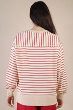 Load image into Gallery viewer, NT11927-Stripe Comfy Casual Oversized Knit Top: RED/CREAM / S-M-L/2-2-2