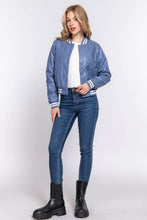 Load image into Gallery viewer, Long Sleeve Quilted PU Faux Leather Bomber Jacket: BLK-black / M