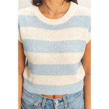 Load image into Gallery viewer, Striped Ribbed Knit Top: ICE BLUE /