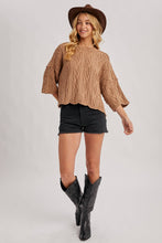 Load image into Gallery viewer, OVERSIZED BELL SLEEVE CABLE KNIT SWEATER: CREAM