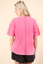 Load image into Gallery viewer, Mineral Washed Knit Top with Pocket: PINK