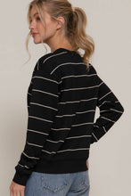 Load image into Gallery viewer, Long Sleeve Engineer Stripe Inner Fleece Sweatshirt: BLK-black/beige