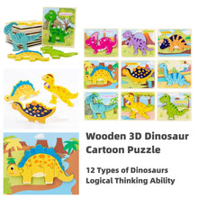 Load image into Gallery viewer, 3D Wooden Dinosaur Puzzle, Buckle Design for Early Education: Green / One Size