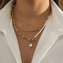 Load image into Gallery viewer, PEARL MIX DOUBLE LAYER TOGGLE NECKLACE | Gold