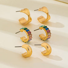 Load image into Gallery viewer, Multi Colored Baguette Twisted Hoop Trio Earring | GOLD