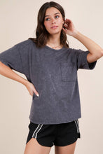 Load image into Gallery viewer, Mineral Washed Knit Top with Pocket: PINK