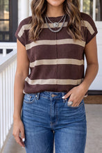 Load image into Gallery viewer, LAS Striped Cap Sleeve Knit Sweater (S-4X): Brown Stripe / S