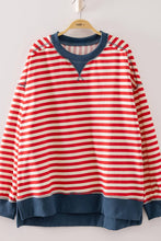 Load image into Gallery viewer, NT11927-Stripe Comfy Casual Oversized Knit Top: RED/CREAM / S-M-L/2-2-2