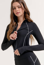Load image into Gallery viewer, Long Sleeve Piping Detail Active Wear Jacket: GRN-jade green/off white / S