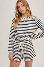 Load image into Gallery viewer, STRIPED KNIT PULLOVER TOP: NAVY