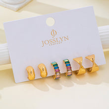 Load image into Gallery viewer, Multi Colored Baguette Twisted Hoop Trio Earring | GOLD