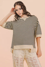 Load image into Gallery viewer, NT12481-Oversized Stripe Casual Knit Top: RED/CREAM / S-M-L/2-2-2