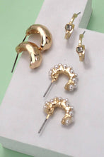 Load image into Gallery viewer, TRIO PEARL DIAMOND CUT HUGGIE HOOP EARRINGS | 80E3935: Gold