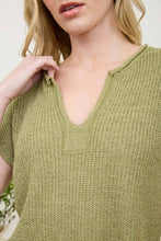 Load image into Gallery viewer, SPLIT NECK SHORT SLEEVE KNIT PULLOVER: PEACH
