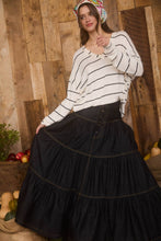 Load image into Gallery viewer, STRIPE V NECK DROP SHOULDER LONG SLEEVE KNIT TOP: CREAM