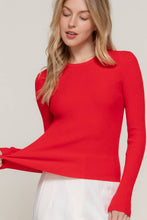 Load image into Gallery viewer, Long Sleeve Crew Neck Viscose Rib Sweater: Red-Red
