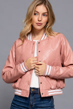 Load image into Gallery viewer, Long Sleeve Quilted PU Faux Leather Bomber Jacket: BLK-black / M
