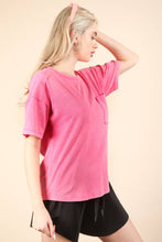 Load image into Gallery viewer, Mineral Washed Knit Top with Pocket: PINK