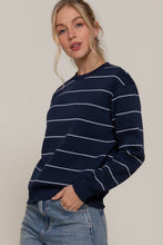 Load image into Gallery viewer, Long Sleeve Engineer Stripe Inner Fleece Sweatshirt: BLK-black/beige