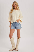 Load image into Gallery viewer, OVERSIZED BELL SLEEVE CABLE KNIT SWEATER: CREAM