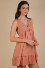 Load image into Gallery viewer, Trim Detail V-Neck Knit Mini Dress: DENIM