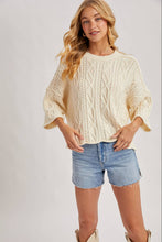 Load image into Gallery viewer, OVERSIZED BELL SLEEVE CABLE KNIT SWEATER: CREAM