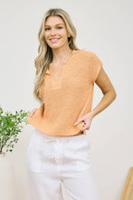 Load image into Gallery viewer, SPLIT NECK SHORT SLEEVE KNIT PULLOVER: PEACH